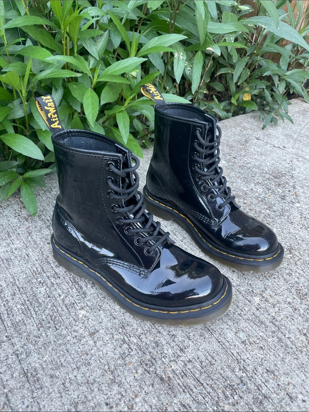 Dr. Martens Black Patent Leather Lace-Up Combat Boots